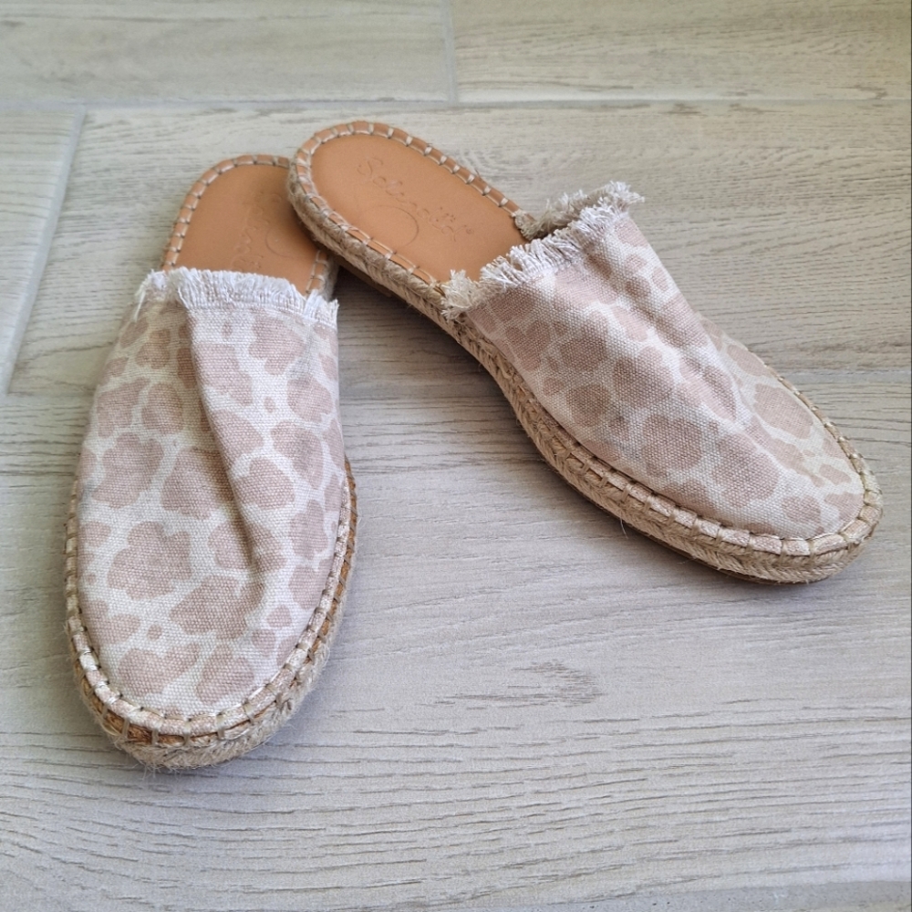 Splendid Women's Espadrille Cream Leopard Print Slip On Frayed Canvas - Size 10